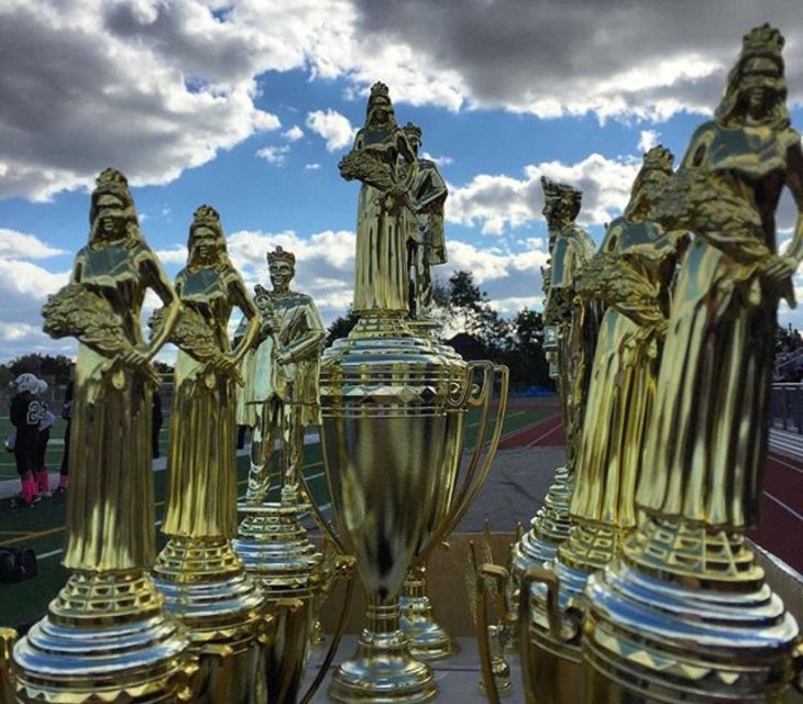 The Elmont High School Homecoming Court trophies. (Photo by Heather Doyle for Newsday.)